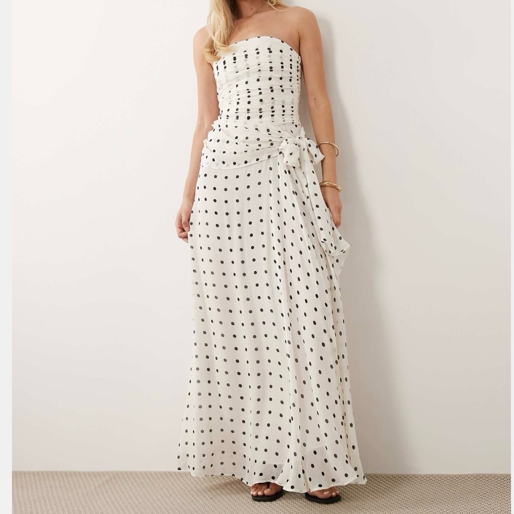 Mango White Strapless Polka Dot Maxi Dress